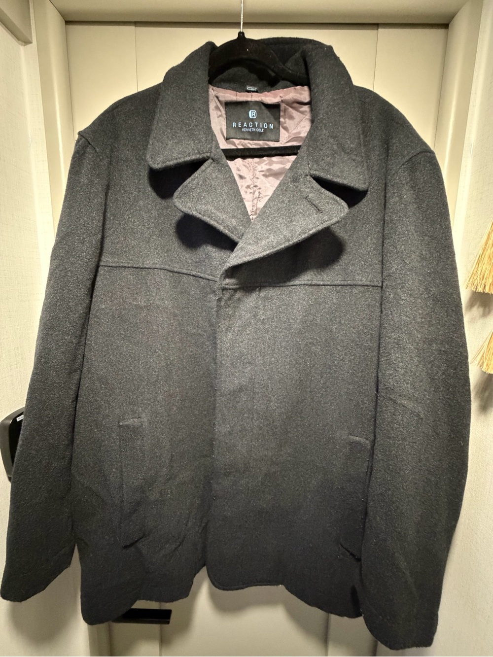 Kenneth Cole Reaction Men's Charcoal Wool Blend Peacoat
